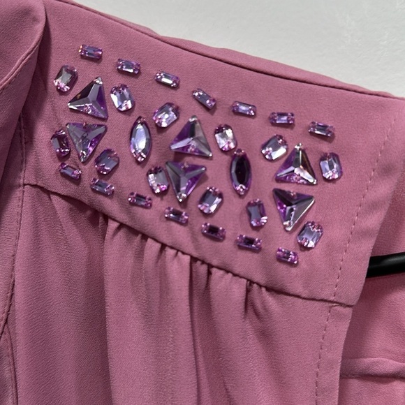 Candie’s Pink Button Down Cold Shoulder Blouse With Purple Jewels - Size Large - Picture 6 of 11